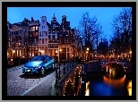 Honda, Samochód, Nocą, Amsterdam, Kanał